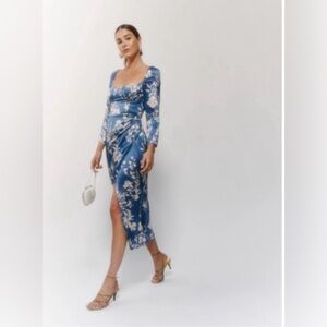 Reformation Gloriana Silk Dress in Cyanotype